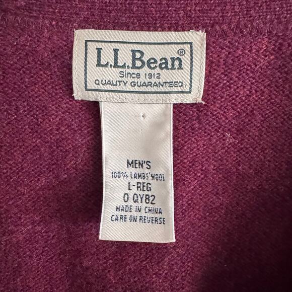 LL Bean Men's Lambs Wool Maroon Red V Neck Cardigan Sweater Size Large - Picture 2 of 3